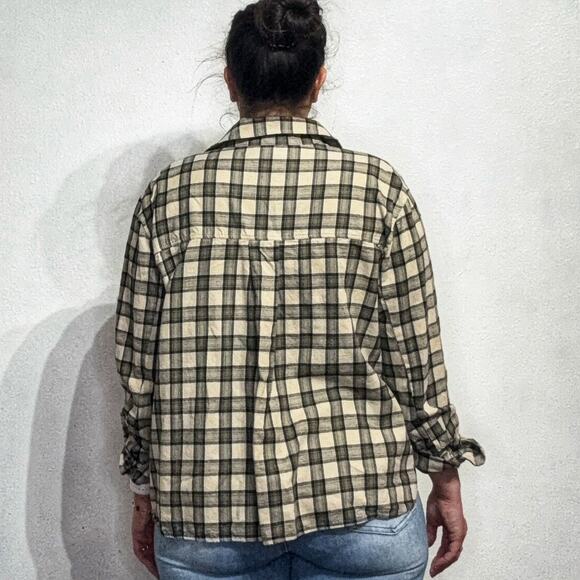 Zara Tan Plaid Flannel Button Down Shirt Sz M - Picture 10 of 12